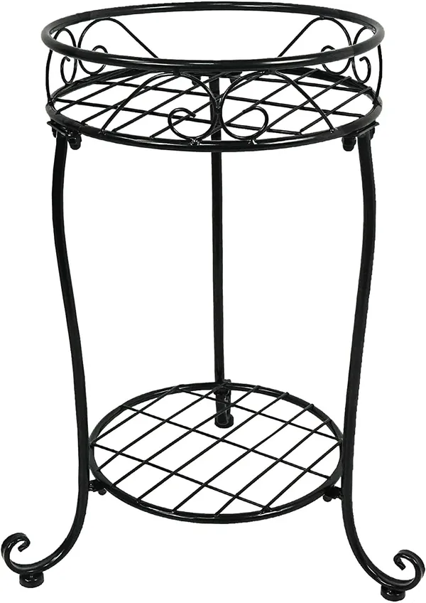 Black_Cute_2_Tier_Potted_Plant_Stand_Sturdy_Stable_Wrought_Iron_Frame_Rust_Free_Excellent_Black_Finish_Utility_For_Indoor_And_Outdoor_(Garden_Patio_Entryway)_(Cute_Curve)_30_x_30_x_50_Centimeters