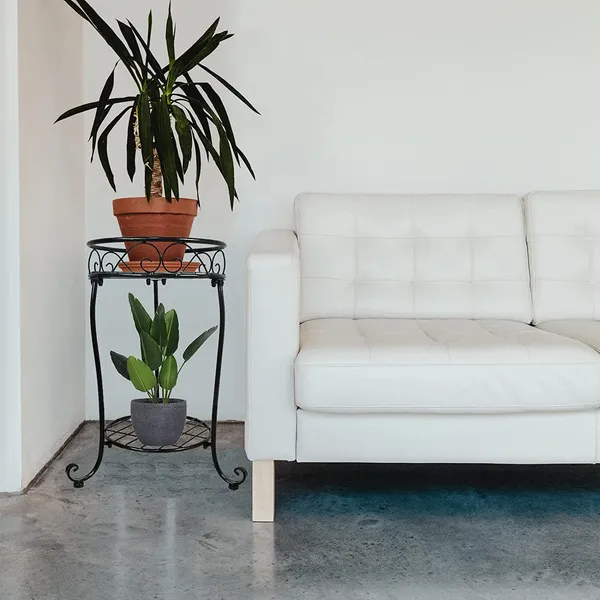 Black_Cute_2_Tier_Potted_Plant_Stand_Sturdy_Stable_Wrought_Iron_Frame_Rust_Free_Excellent_Black_Finish_Utility_For_Indoor_And_Outdoor_(Garden_Patio_Entryway)_(Cute_Curve)_30_x_30_x_50_Centimeters