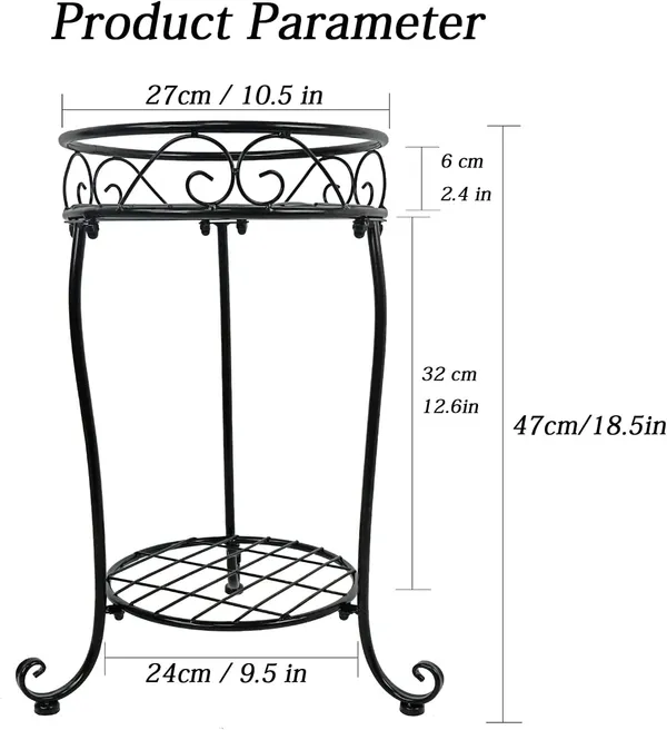 Black_Cute_2_Tier_Potted_Plant_Stand_Sturdy_Stable_Wrought_Iron_Frame_Rust_Free_Excellent_Black_Finish_Utility_For_Indoor_And_Outdoor_(Garden_Patio_Entryway)_(Cute_Curve)_30_x_30_x_50_Centimeters