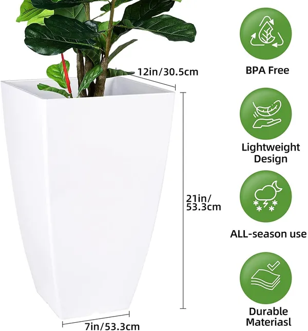 White_Large_Square_Tall_Planters_21''_Lightweight_Flower_Pots_Indoor/Outdoor_Gardening,_Uv-Resistant_Plant_Containers_For_Balcony,_Terrace,_Patio_Decor,_Ideal_Herbs_30_x_30_x_50_Centimeters