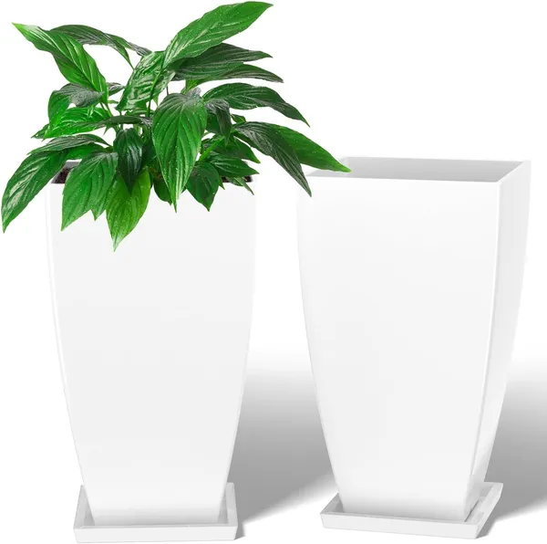 White_Large_Square_Tall_Planters_21''_Lightweight_Flower_Pots_Indoor/Outdoor_Gardening,_Uv-Resistant_Plant_Containers_For_Balcony,_Terrace,_Patio_Decor,_Ideal_Herbs_30_x_30_x_50_Centimeters