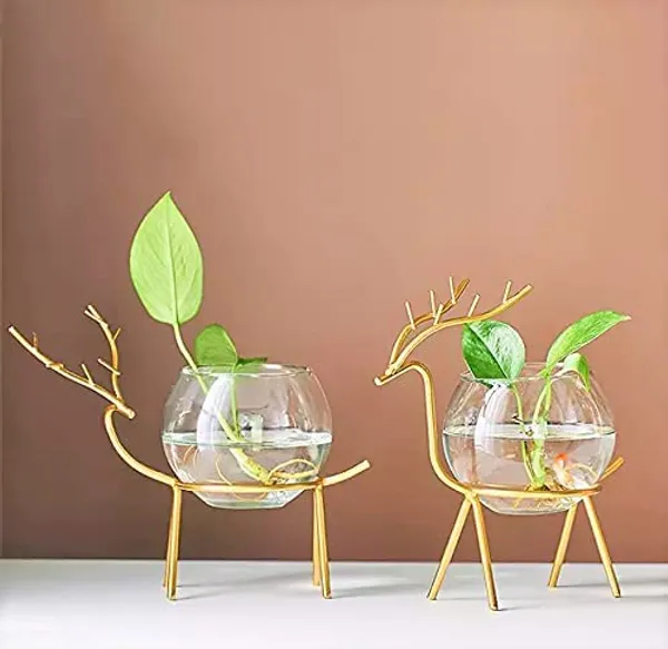 Multicolor_Desktop_Deer_Plant_Vases_Small_Glass_Flower_Vase_With_Gold_Metal_Stand_Propagation_Station_Plant_Holder_Glass_Planter_Holder_Deer_For_Home_Wedding_Decor_19L_x_6W_x_15H_Centimeters