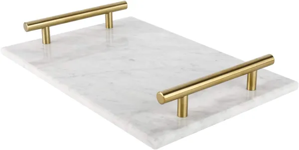 White_Handmade_Marble_Stone_Decorative_Tray_With_Gold-Coloured_Metal_Handles,_Ideal_For_Counter,_Vanity,_Dresser,_Nightstand_And_Desk____30L_x_20W_x_4H_Centimeters