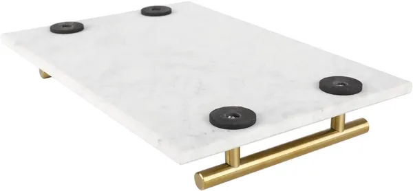 White_Handmade_Marble_Stone_Decorative_Tray_With_Gold-Coloured_Metal_Handles,_Ideal_For_Counter,_Vanity,_Dresser,_Nightstand_And_Desk____30L_x_20W_x_4H_Centimeters