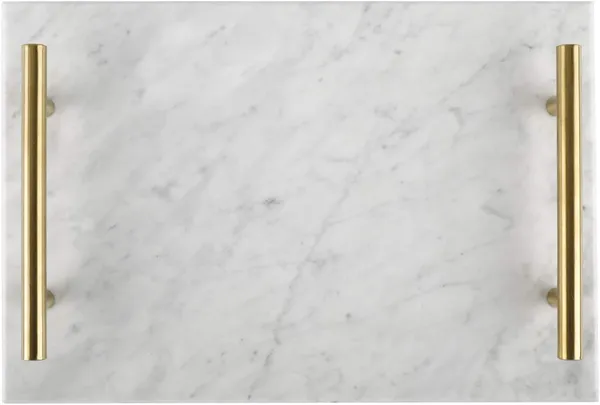 White_Handmade_Marble_Stone_Decorative_Tray_With_Gold-Coloured_Metal_Handles,_Ideal_For_Counter,_Vanity,_Dresser,_Nightstand_And_Desk____30L_x_20W_x_4H_Centimeters
