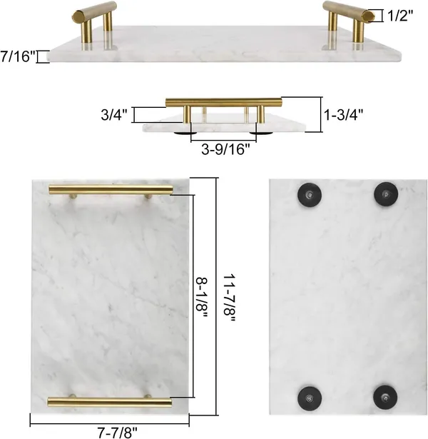 White_Handmade_Marble_Stone_Decorative_Tray_With_Gold-Coloured_Metal_Handles,_Ideal_For_Counter,_Vanity,_Dresser,_Nightstand_And_Desk____30L_x_20W_x_4H_Centimeters