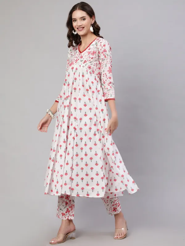 Pink_Pure_Cotton_Floral_V_Neck_A-Line_Kurta,_Pant_&_Dupatta_Set_For_Women