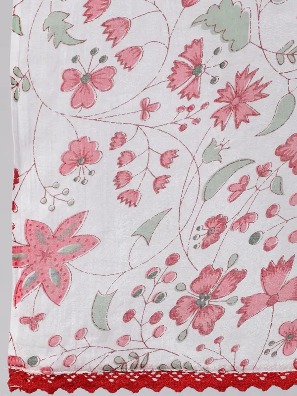 Pink_Pure_Cotton_Floral_V_Neck_A-Line_Kurta,_Pant_&_Dupatta_Set_For_Women
