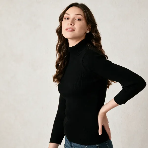 Black_Cotton_Slim_Fit_Turtleneck_Long_Sleeve_Top_For_Women