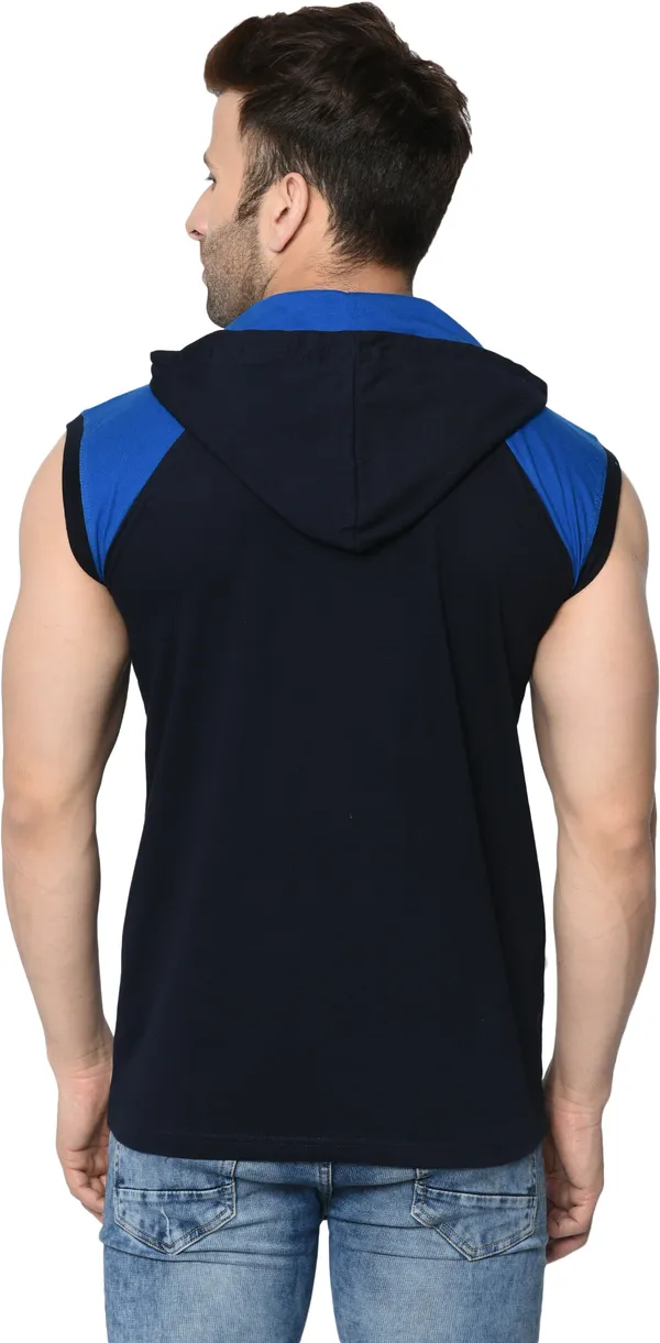 Blue_&_Black_Cotton_Blend_Sleeveless_Boxy_Hooded_Neck_T-Shirt_For_Men