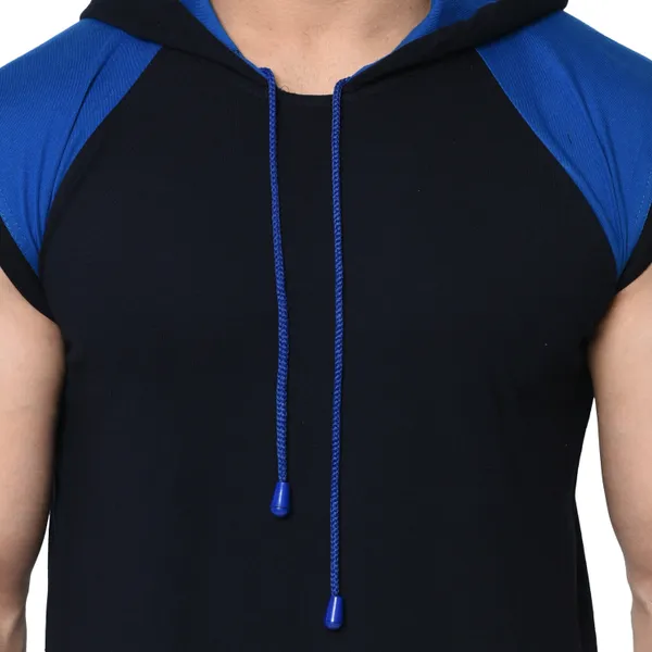 Blue_&_Black_Cotton_Blend_Sleeveless_Boxy_Hooded_Neck_T-Shirt_For_Men