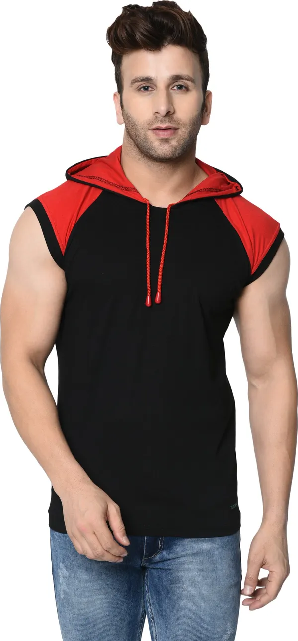 Red_&_Black_Cotton_Blend_Sleeveless_Boxy_Hooded_Neck_T-Shirt_For_Men