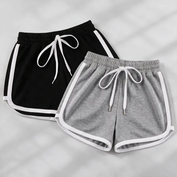 Black_And_Grey_Cotton_Blend_Regular_Shorts_For_Girls