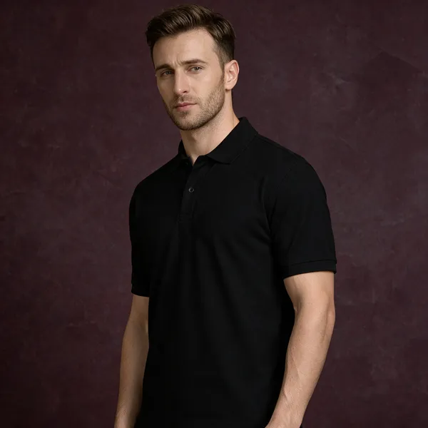 Black_Polycotton_Regular_Polo_Neck_T-Shirt_For_Men