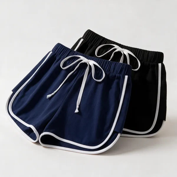 Black_And_Navy_Blue_Polycotton_Striped_Mid_Rise_Hotpants_For_Women