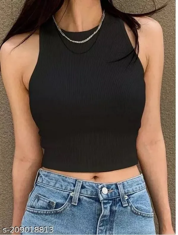 Black_Cotton_Blend_Sleeveless_Round_Neck_Crop_Top_For_Women