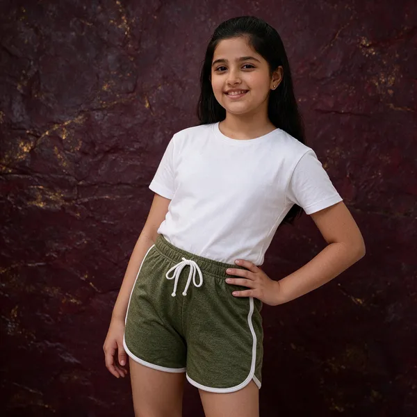 Green_Cotton_Blend_Regular_Shorts_For_Girls
