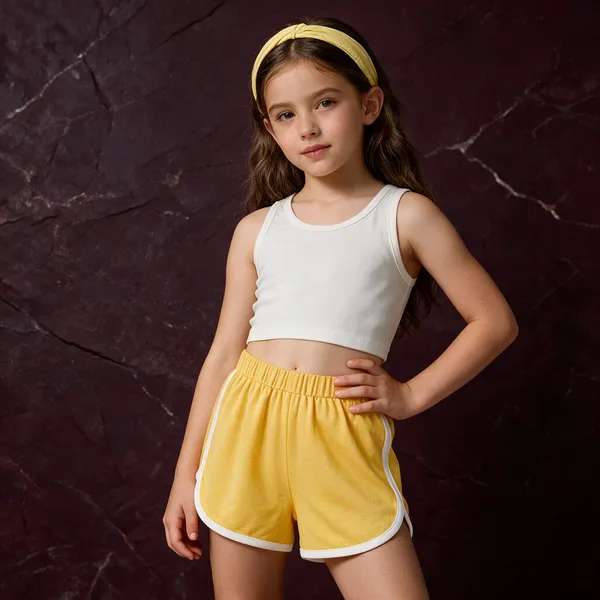 Yellow_Cotton_Blend_Regular_Shorts_For_Girls