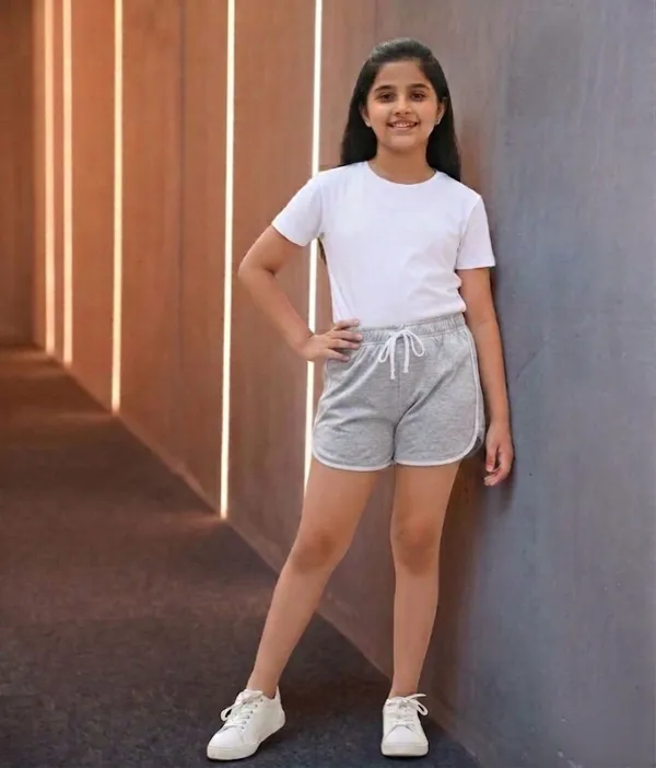 Black_And_Grey_Cotton_Blend_Regular_Shorts_For_Girls