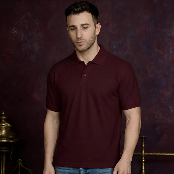Maroon_Polycotton_Regular_Fit_Polo_Neck_T-Shirt_For_Men