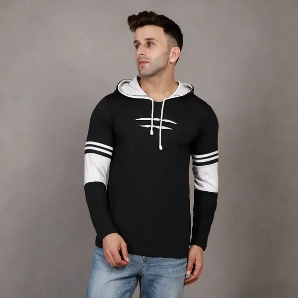 Black_Cotton_Blend_Regular_Fit_Colorblock_Hooded_Neck_T-Shirt_For_Men