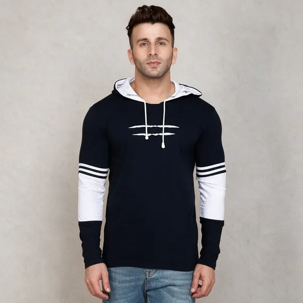 Navy_Blue_Polyester_Regular_Fit_Self_Design_Hooded_T-Shirt_For_Men