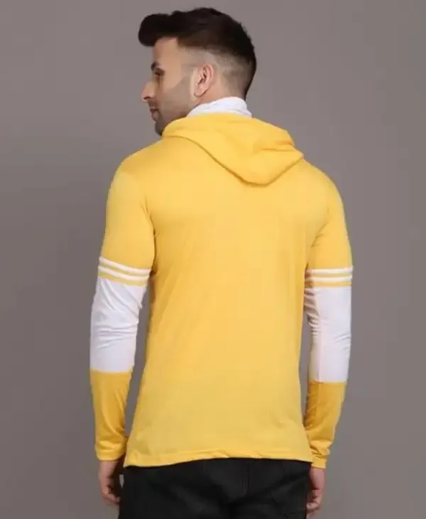 White_&_Yellow_Cotton_Blend_Regular_Hooded_Neck_T-Shirt_For_Men