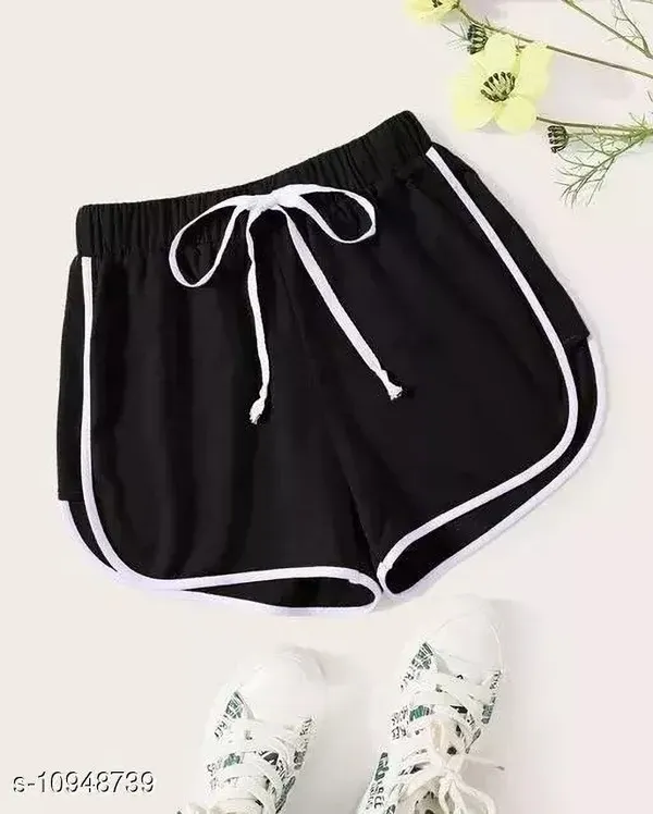 Maroon_Black_And_Navy_Blue_Polycotton_Striped_Mid_Rise_Hotpants_For_Women