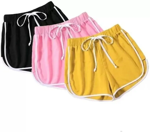 Black_Yellow_And_Pink_Polycotton_Striped_Mid-Rise_Hotpants_For_Women