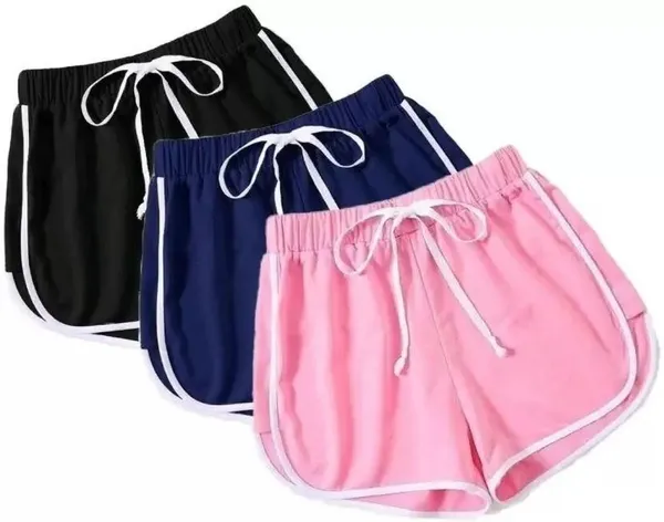 Black_Navy_Blue_And_Pink_Polycotton_Striped_Mid_Rise_Hotpants_For_Women