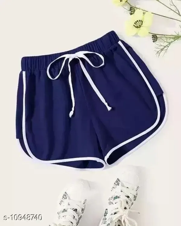 Black_Navy_Blue_And_Pink_Polycotton_Striped_Mid_Rise_Hotpants_For_Women