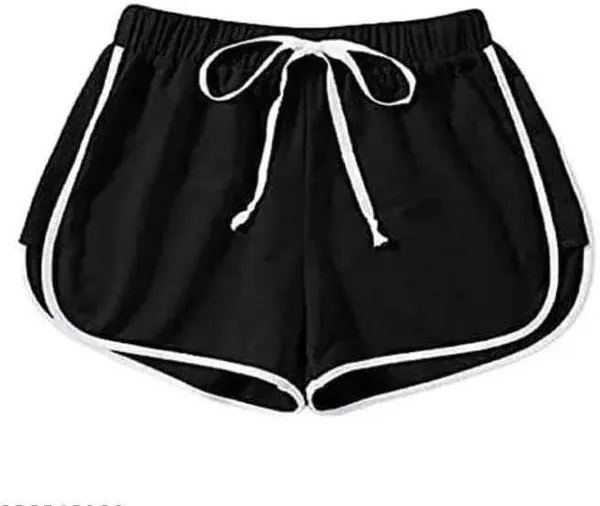 Black_And_Yellow_Polycotton_Striped_Mid-Rise_Hotpants_For_Women