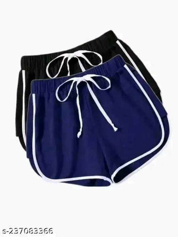 Black_And_Navy_Blue_Polycotton_Striped_Mid_Rise_Hotpants_For_Women