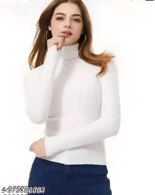 White_Cotton_Slim_Fit_Turtleneck_Top_For_Women