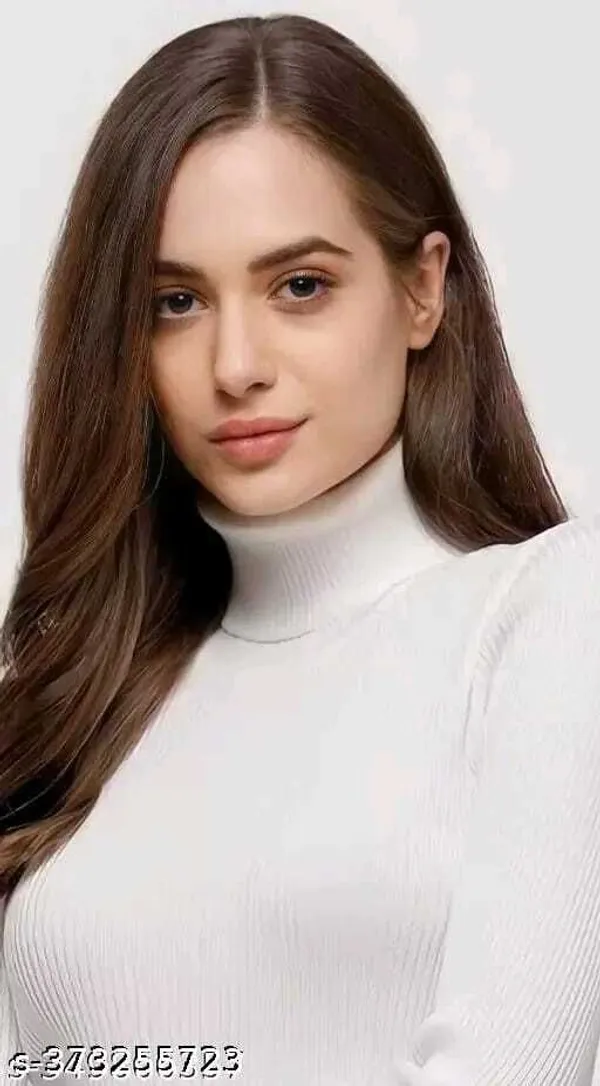 White_Cotton_Slim_Fit_Turtleneck_Top_For_Women