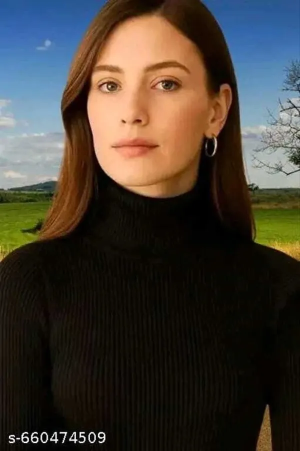 Black_Cotton_Slim_Fit_Turtleneck_Long_Sleeve_Top_For_Women