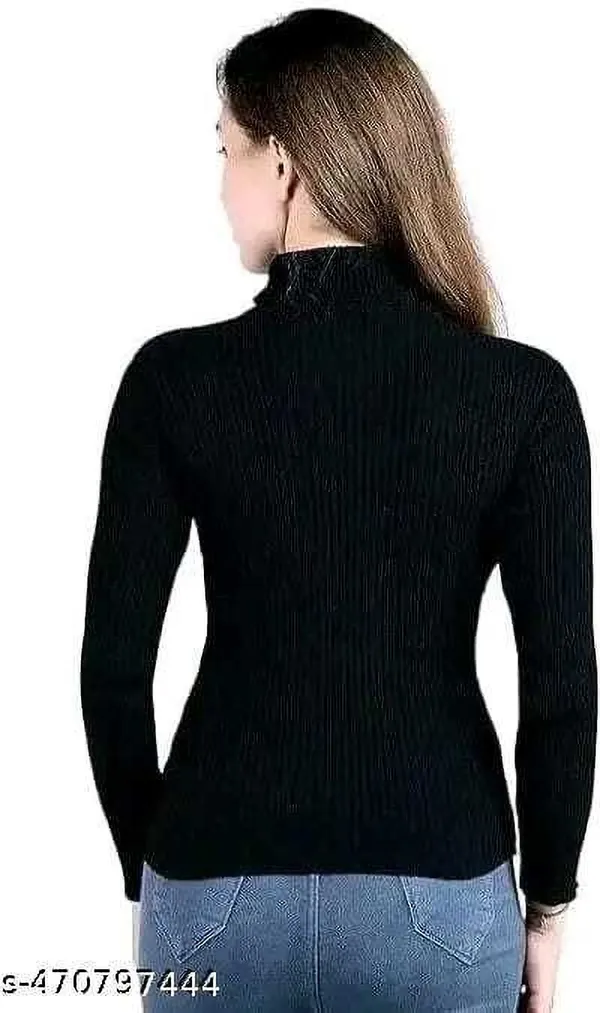 Black_Cotton_Slim_Fit_Turtleneck_Long_Sleeve_Top_For_Women