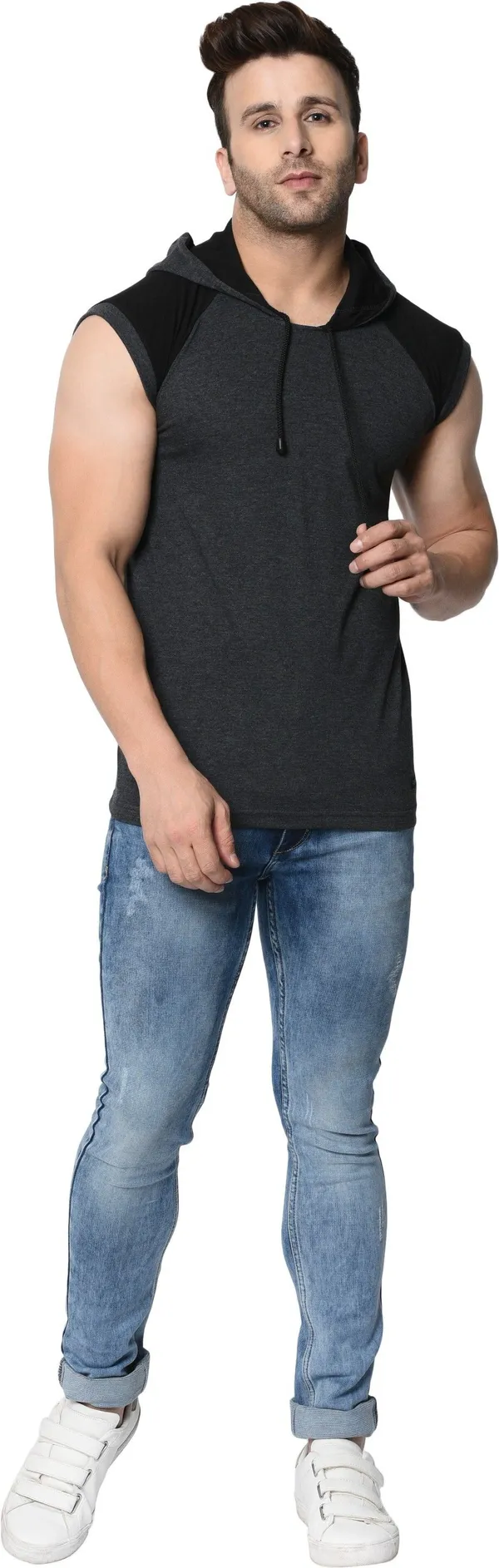 Black_Cotton_Blend_Boxy_Fit_Colorblock_Hooded_Neck_T-Shirt_For_Men