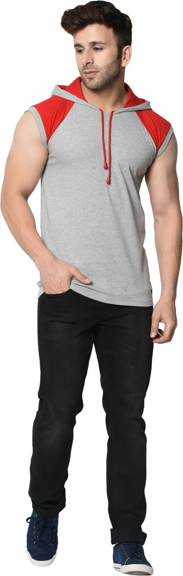 Red_Grey_Cotton_Blend_Boxy_Fit_Hooded_Neck_Colorblock_T-Shirt_For_Men