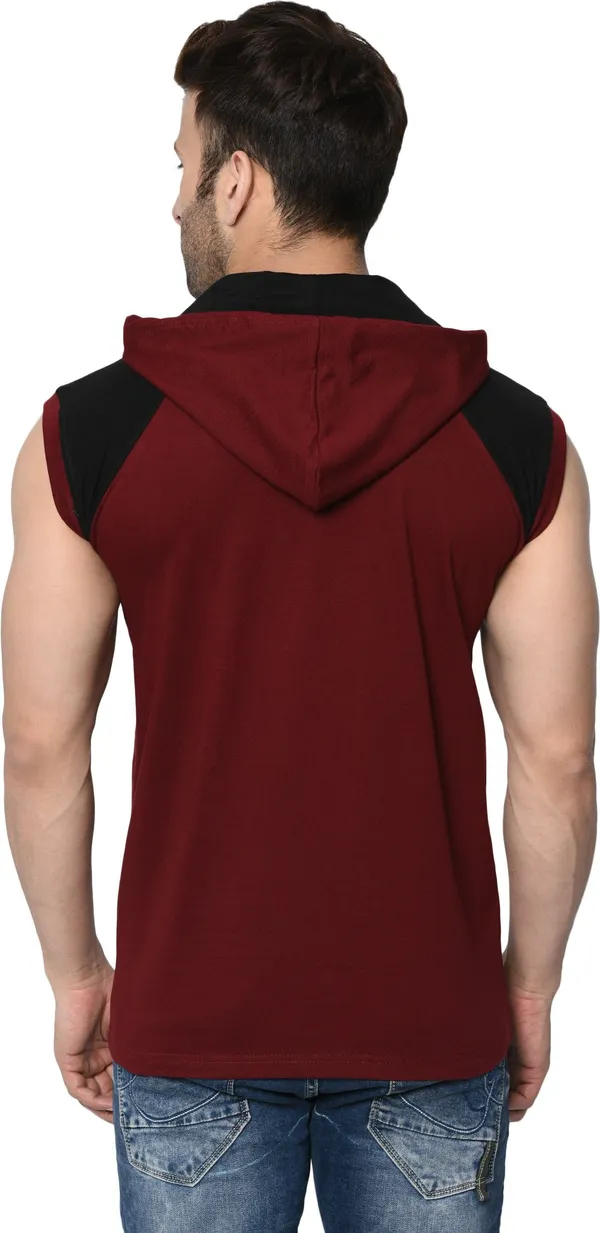 Maroon_Black_Cotton_Blend_Boxy_Fit_Hooded_Neck_Colorblock_T-Shirt_For_Men
