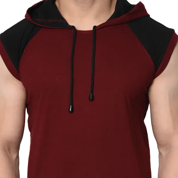 Maroon_Black_Cotton_Blend_Boxy_Fit_Hooded_Neck_Colorblock_T-Shirt_For_Men
