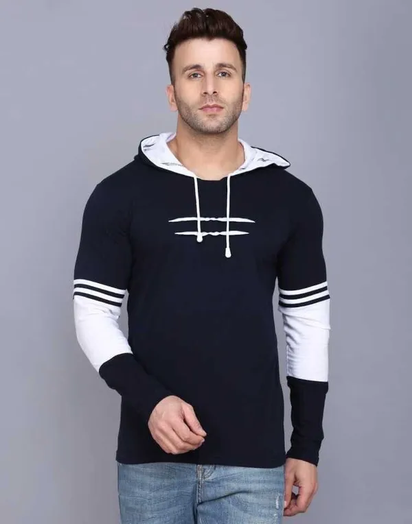 Navy_Blue_Polyester_Regular_Fit_Self_Design_Hooded_T-Shirt_For_Men