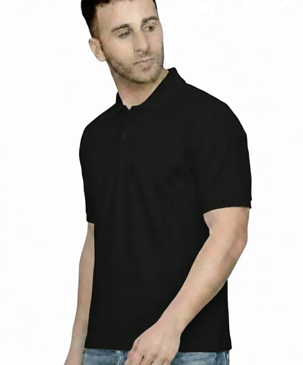 Black_Polycotton_Regular_Polo_Neck_T-Shirt_For_Men