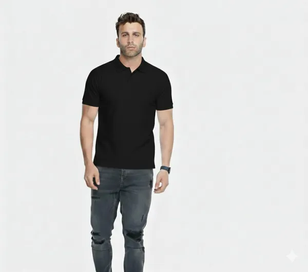 Black_Polycotton_Regular_Polo_Neck_T-Shirt_For_Men