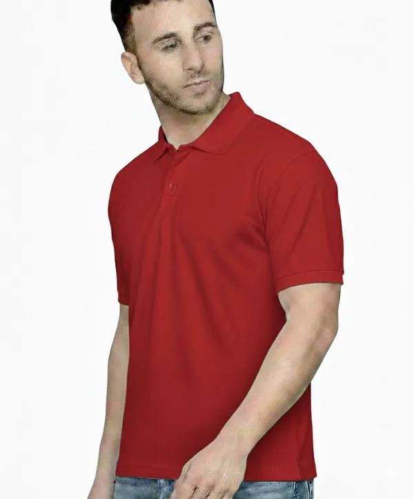 Red_Polycotton_Regular_Fit_Solid_Polo_Neck_T-Shirt_For_Men