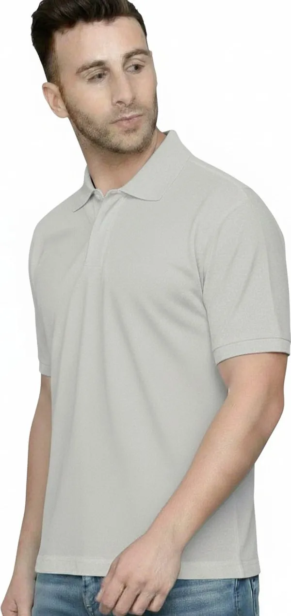 Grey_Polycotton_Regular_Fit_Solid_Polo_Neck_T-Shirt_For_Men