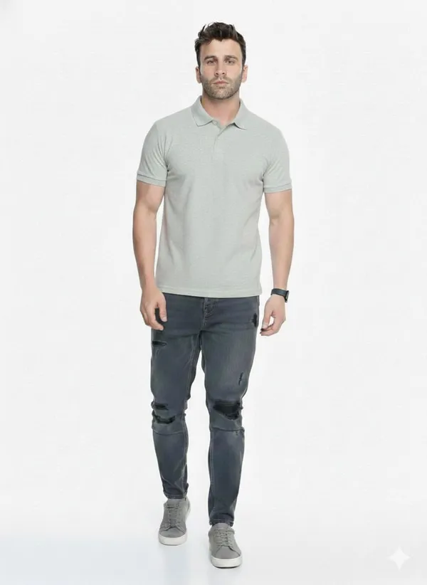 Grey_Polycotton_Regular_Fit_Solid_Polo_Neck_T-Shirt_For_Men