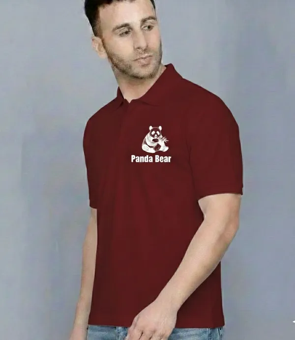 Maroon_Polycotton_Regular_Fit_High_Neck_T-Shirt_For_Men