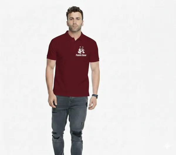 Maroon_Polycotton_Regular_Fit_High_Neck_T-Shirt_For_Men