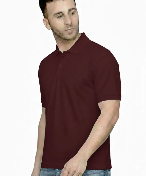 Maroon_Polycotton_Regular_Fit_Polo_Neck_T-Shirt_For_Men